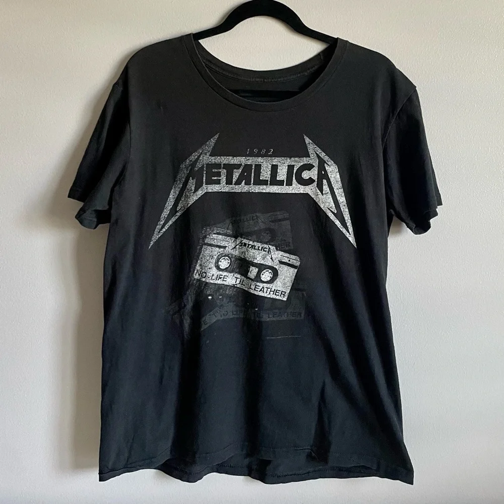 llica バンドTシャツ ダークグレー 96/97 超vintage品 Vintage 96/97 Metallica Tour Cartoon Black T-shirt XL Giant Tag